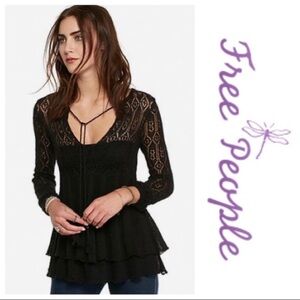 Free People angel days pullover black bohemian crochet sweater top M